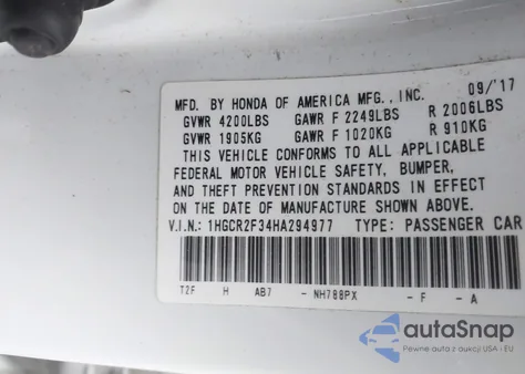 2017 Honda Accord Lx from USA, damaged, VIN 1HGCR2F34HA294977